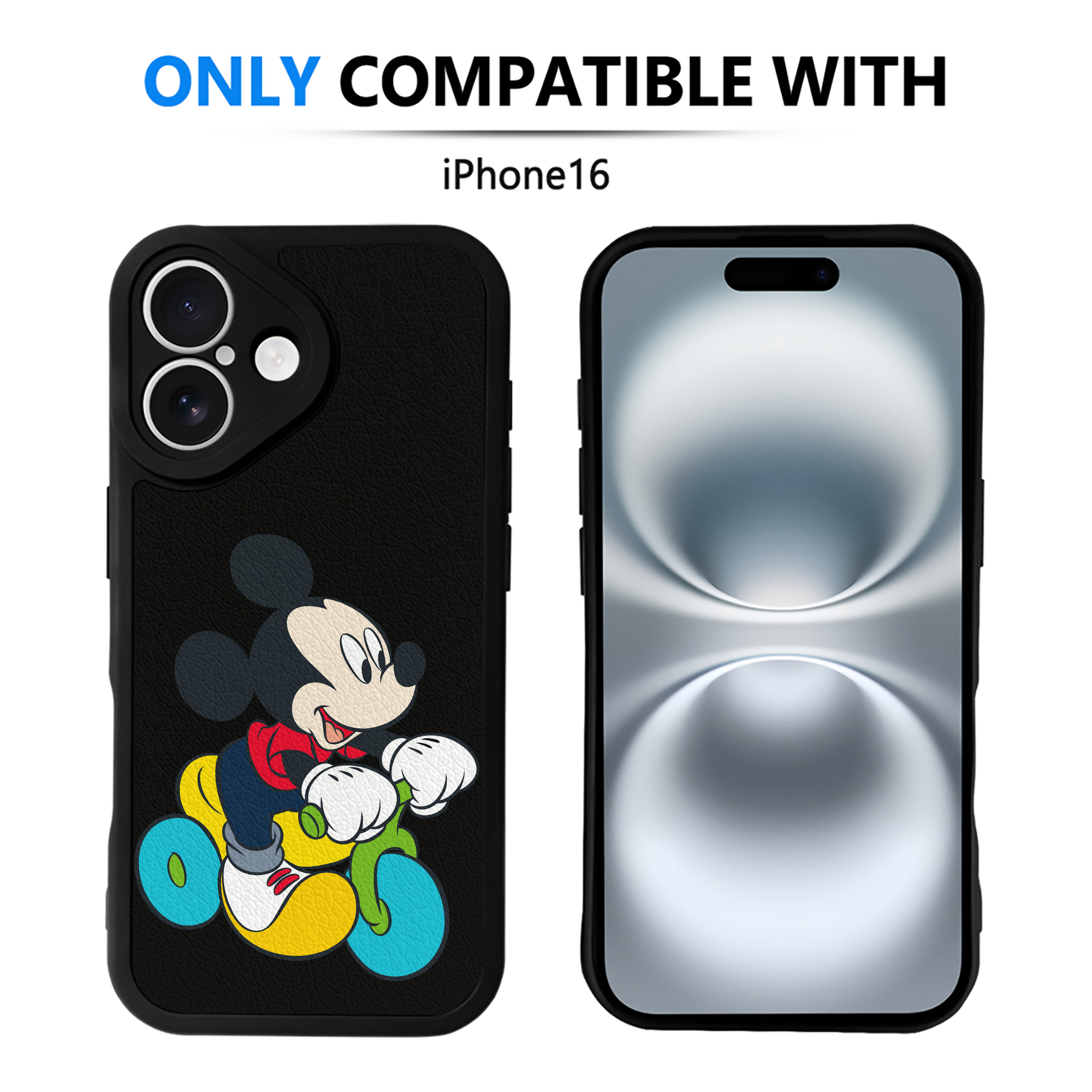 （画像用） ミッキーマウス Mickey Mouse 【iPhone 16シリーズ対応】シリコンスマホケース（レザー調） 材質：シリコン
